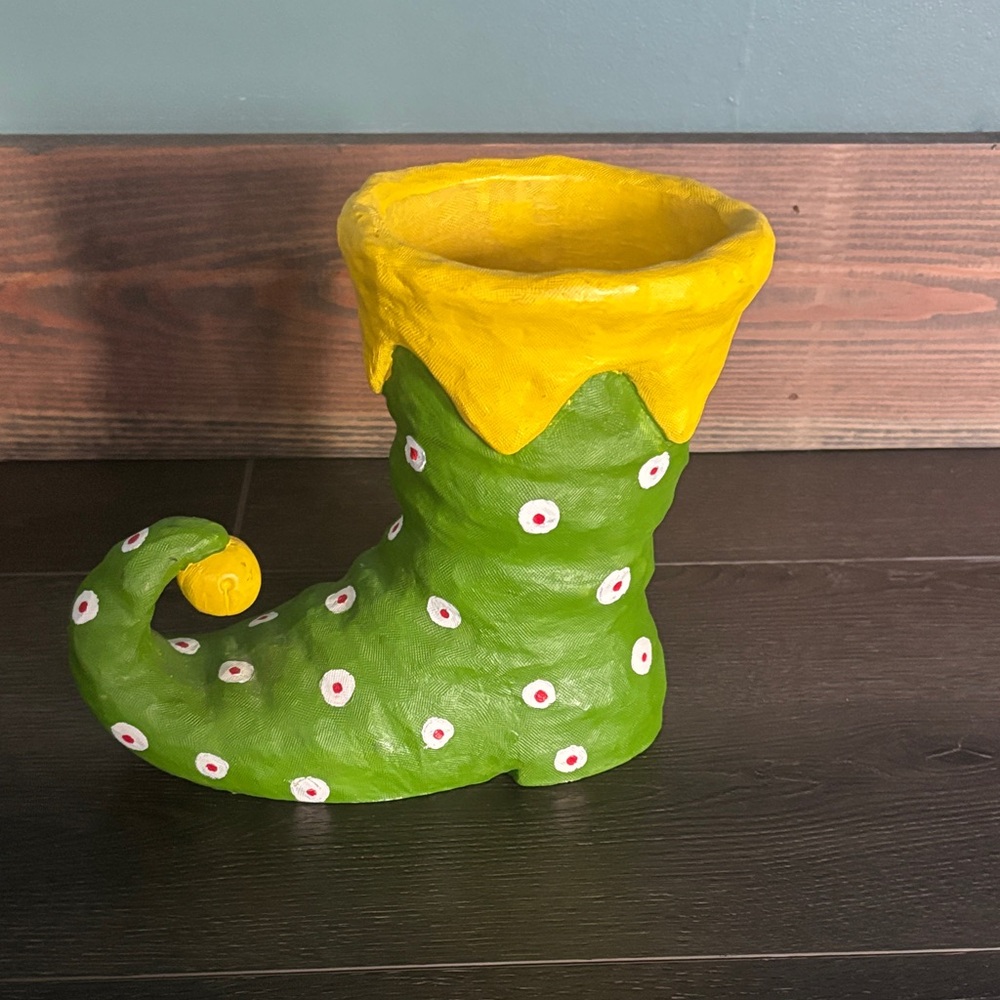 Whimsical Green and Yellow Boot Planter